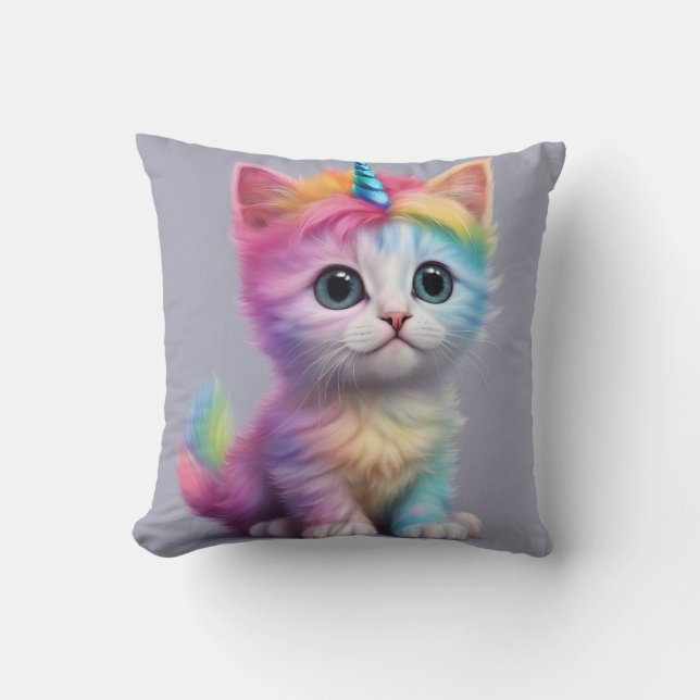Rainbow Unicorn Kitten Cushion (Front)