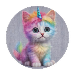 Rainbow Unicorn Kitten Cutting Board