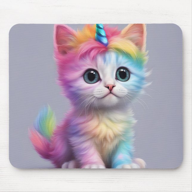 Rainbow Unicorn Kitten Mouse Pad (Front)