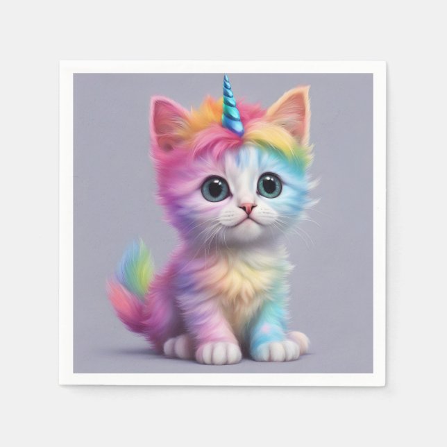 Rainbow Unicorn Kitten Napkin (Front)