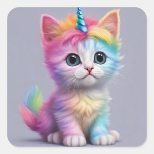 Rainbow Unicorn Kitten Square Sticker