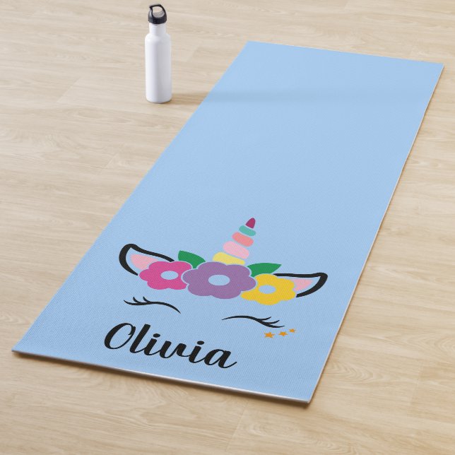 Rainbow Unicorn Light Blue Personalised Yoga Mat (In Situ)