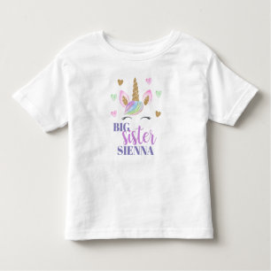 Rainbow Unicorn Love Heart Big Sister Personalized Toddler T-Shirt
