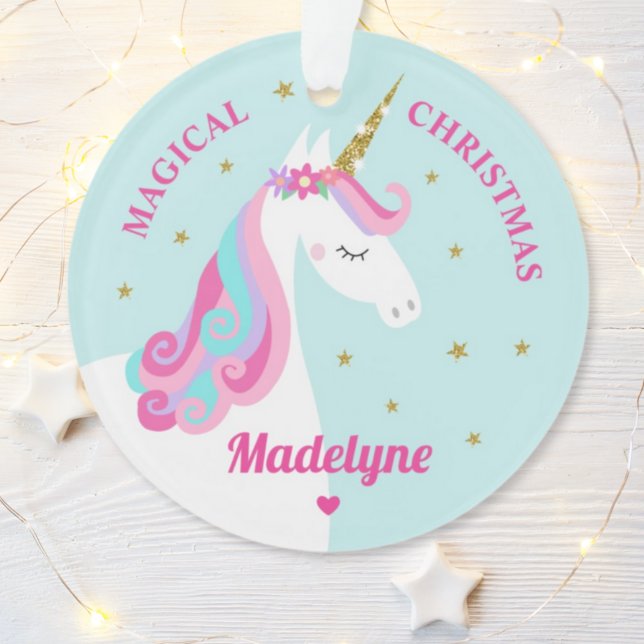 Rainbow Unicorn Magical Christmas Aqua Ornament (Creator Uploaded)