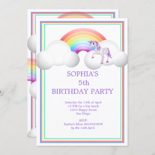 Rainbow Unicorn Magical  Cute  Birthday Invitation