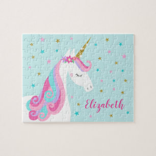 Rainbow Unicorn Magical Glitter Aqua Jigsaw Puzzle
