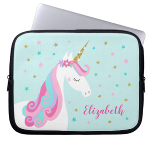 Rainbow Unicorn Magical Glitter Aqua Laptop Sleeve