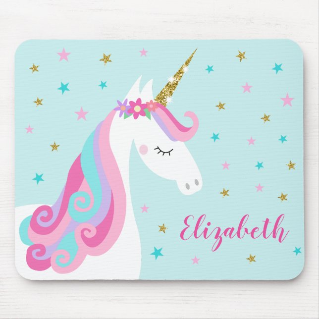 Rainbow Unicorn Magical Glitter Aqua Mouse Pad (Front)