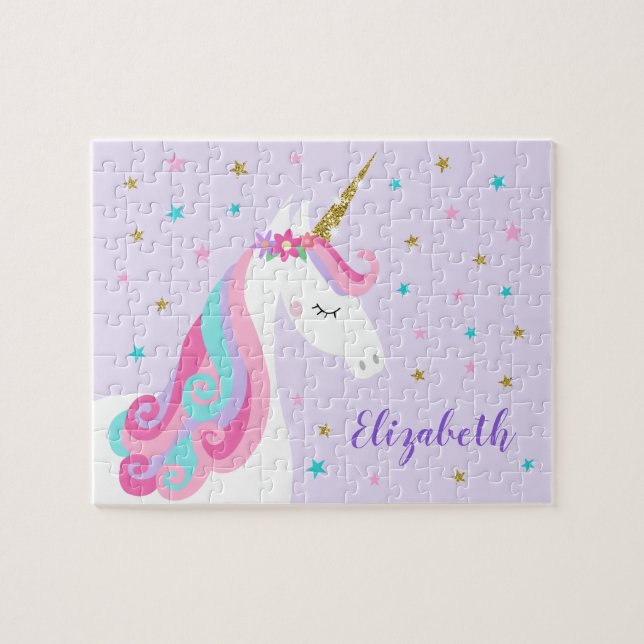 Rainbow Unicorn Magical Glitter Purple Jigsaw Puzzle (Horizontal)