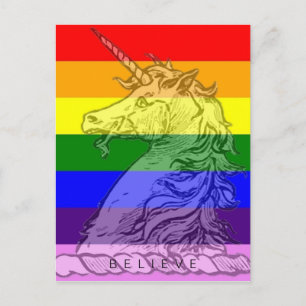 Rainbow Unicorn Magical LGBT Gay Pride Believe Postcard