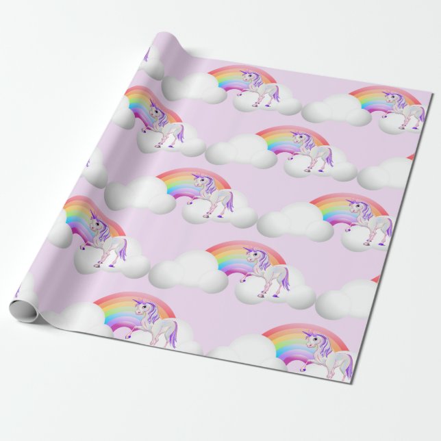 Rainbow Unicorn Magical Purple Cute Wrapping Paper (Unrolled)