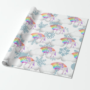 Rainbow Unicorn Magical  Snow Flakes Cute Wrapping Paper
