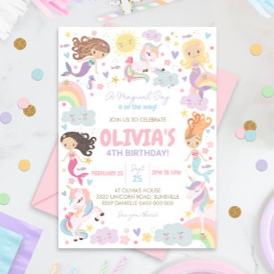 Rainbow Unicorn Mermaid Birthday Invitation