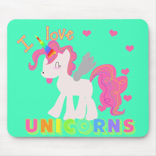 Rainbow Unicorn Mousepad mouse pad I LOVE UNICORNS (Front)