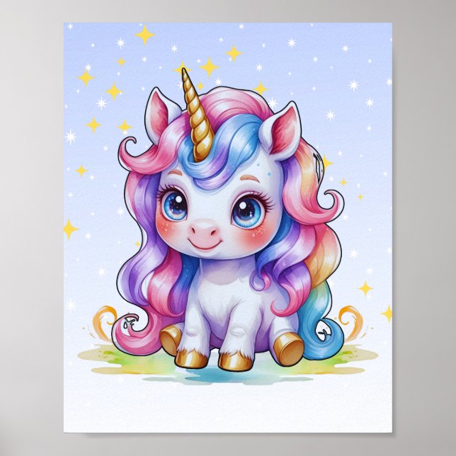 Rainbow Unicorn Nursery Art Poster (Front)