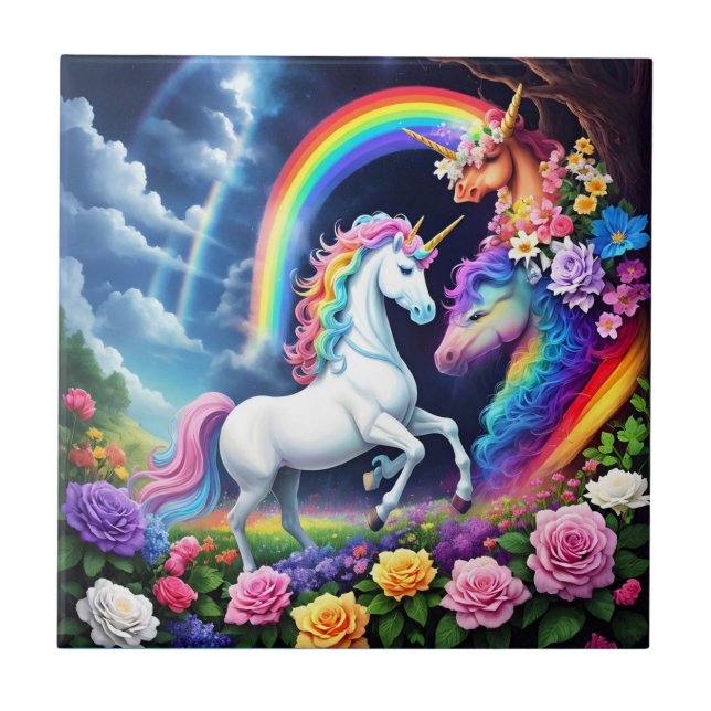 Rainbow Unicorn One Ceramic Tile (Front)