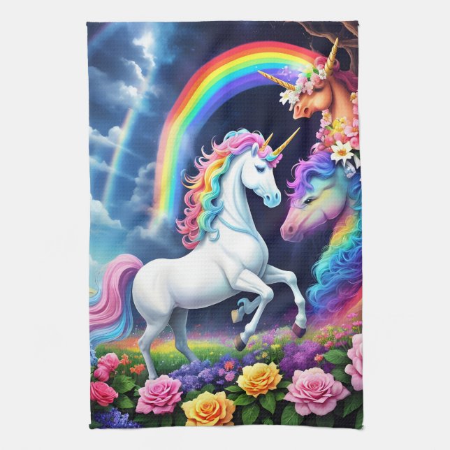 Rainbow Unicorn One Tea Towel (Vertical)