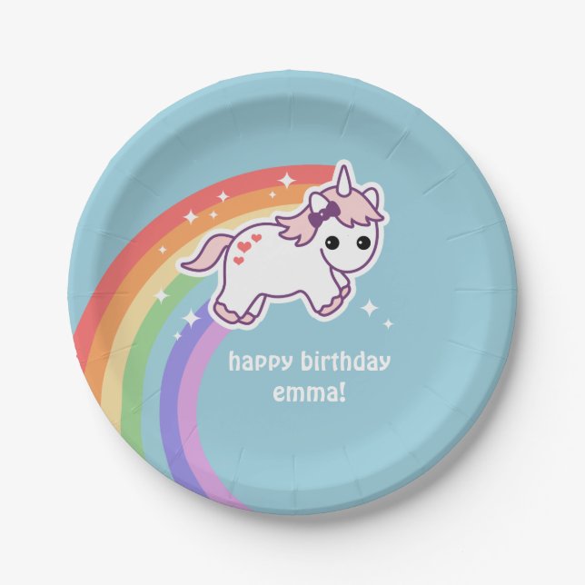 Rainbow Unicorn Party Paper Plate (Front)
