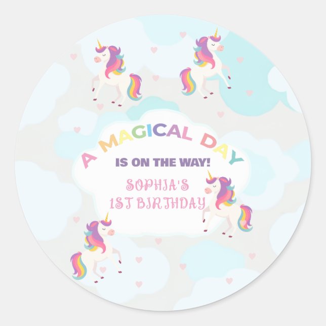 Rainbow Unicorn Party Stickers (Front)