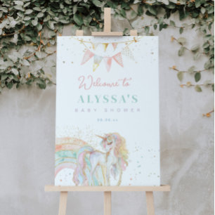 Rainbow Unicorn Pastel Baby Shower Welcome Poster