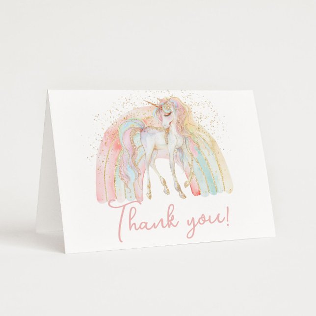 Rainbow Unicorn Pastel Birthday or Baby Shower Thank You Card (Creator Uploaded)