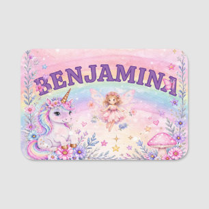 Rainbow Unicorn Pastel Butterfly Meadow Design Name Tag