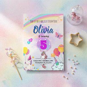 Rainbow Unicorn Pastel Magical Girls Birthday Invitation