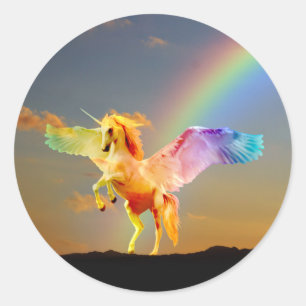 Rainbow unicorn pegasus classic round sticker