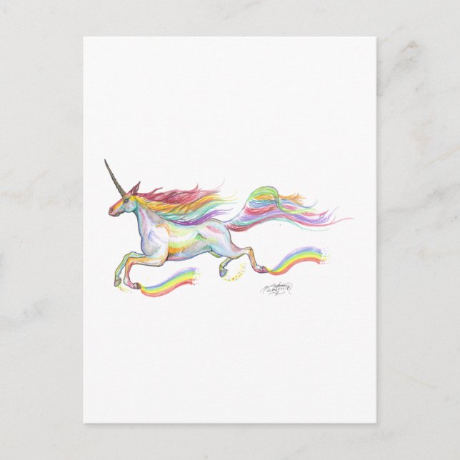 Rainbow Unicorn Pegasus Horse Pony Flying Cute Postcard (Front)