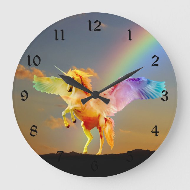 Rainbow unicorn pegasus large clock (Front)