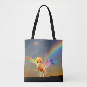 Rainbow unicorn pegasus tote bag