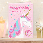 Rainbow Unicorn Personalised Age Pink Birthday Card<br><div class="desc">This birthday card features a cute whimsical unicorn design with faux gold glitter. The inside of the card has bunting and confetti. Personalise this card with a name and age on the front and your birthday message inside.</div>