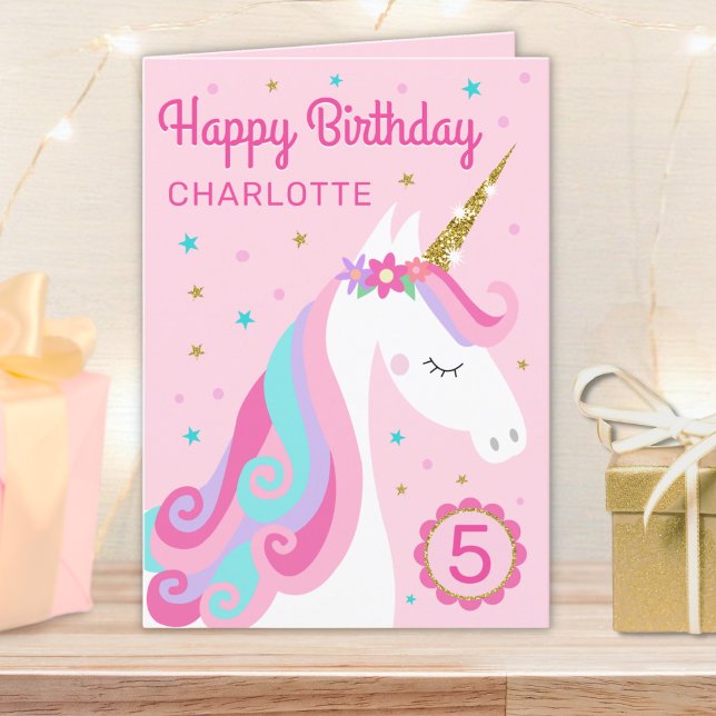 Rainbow Unicorn Personalised Age Pink Birthday Card (Creator Uploaded)