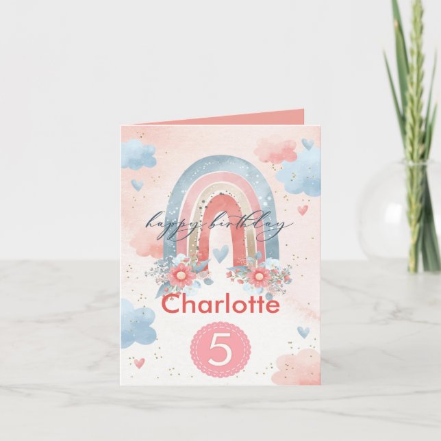 Rainbow Unicorn Personalised Age Purple  Card (Front)