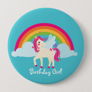 Rainbow Unicorn Personalised Birthday Button