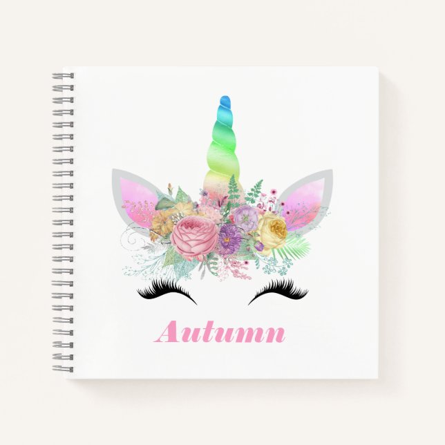 Rainbow Unicorn Personalised Custom Notebook (Front)