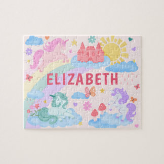 Rainbow Unicorn Personalised Kids Name  Jigsaw Puzzle