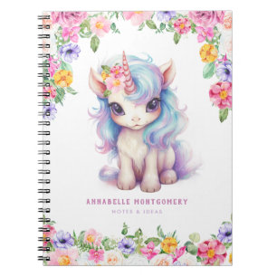 Rainbow Unicorn Personalised Name Cute Kids School Notebook