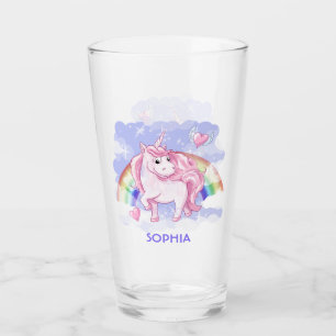 Rainbow Unicorn Personalised Name Glass