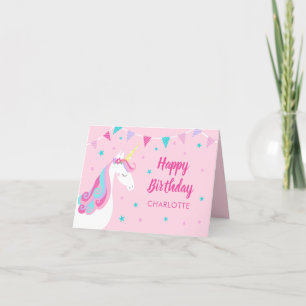 Rainbow Unicorn Personalised Pink Birthday Card