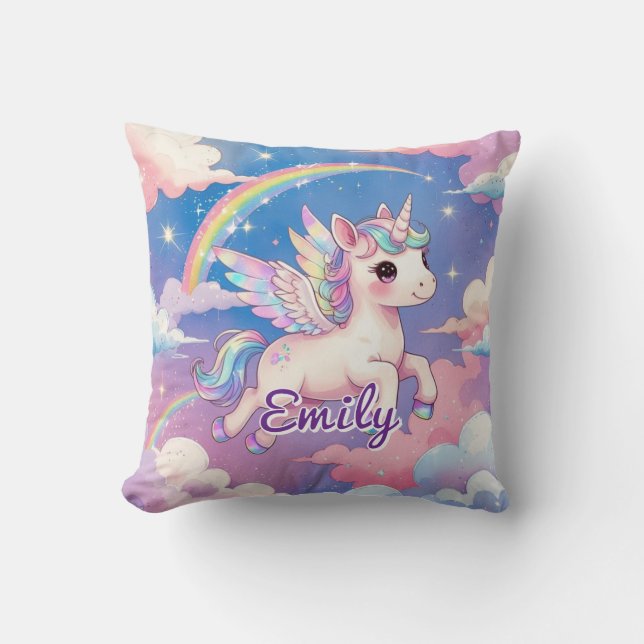 Rainbow Unicorn Personalised Square Pillow  (Front)