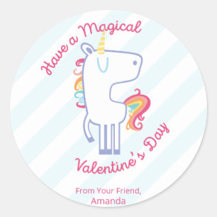 Rainbow Unicorn Personalised Valentine Classic Round Sticker