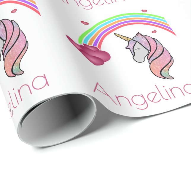 Rainbow Unicorn Personalised Wrapping Paper (Roll Corner)
