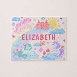 Rainbow Unicorn Personalized Kids Name Jigsaw Puzzle