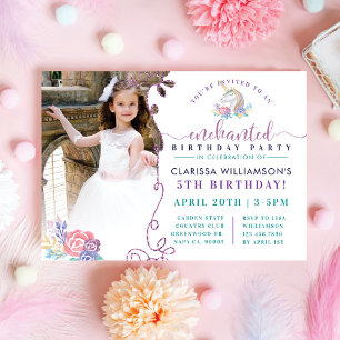 Rainbow Unicorn Photo Birthday Party Invitation
