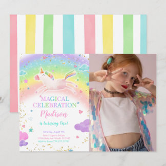 Rainbow Unicorn Photo Invitation