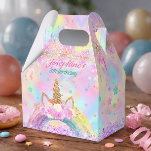 Rainbow Unicorn pink aqua birthday gable Favour Box