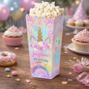 Rainbow Unicorn pink aqua birthday pop corn Favour Box