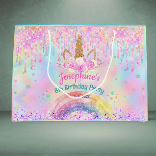 Rainbow Unicorn pink drips birthday  Large Gift Bag