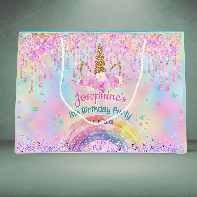Rainbow Unicorn pink drips birthday  Large Gift Bag (Creator Uploaded)